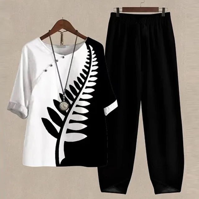 Women's summer button-down shirt & palazzo pant set. A chic two-piece casual outfit with wide-leg comfort.