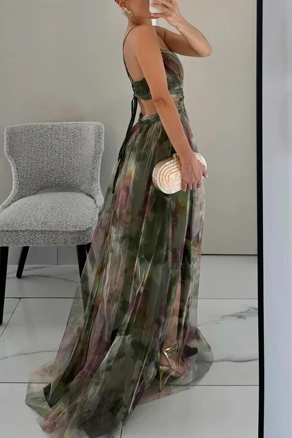 Stylish top of a women's chic textured layered maxi dress, featuring a sleeveless design & elegant detailing.