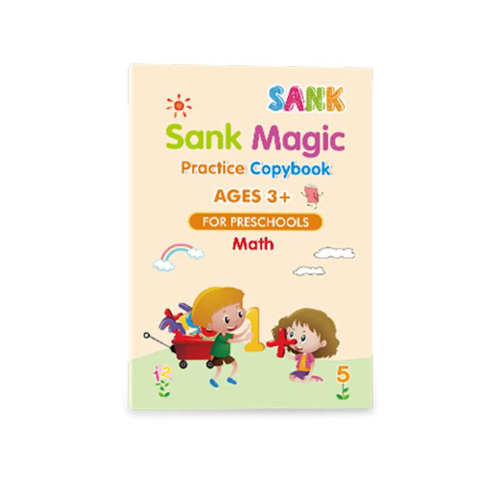Little hands holding a special pen, practicing letters in a reusable magic copybook for kids' education.