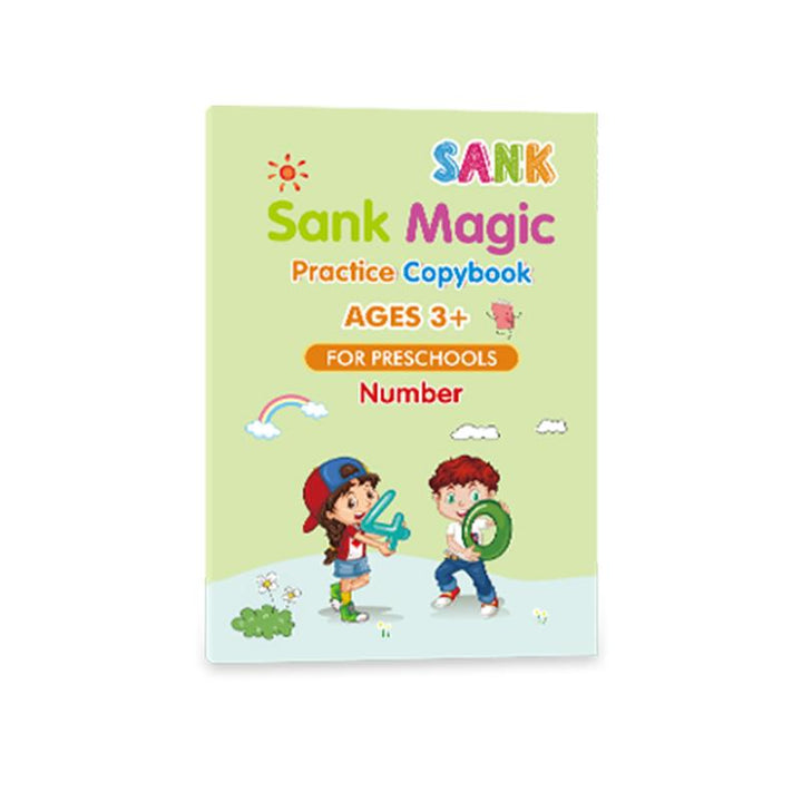 Four reusable magic copybooks for children, focused on early learning skills like math, drawing, & letters.