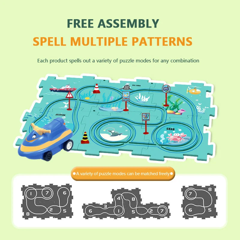 Interactive children's play set: assemble tracks for a car to race on, fun and engaging toy