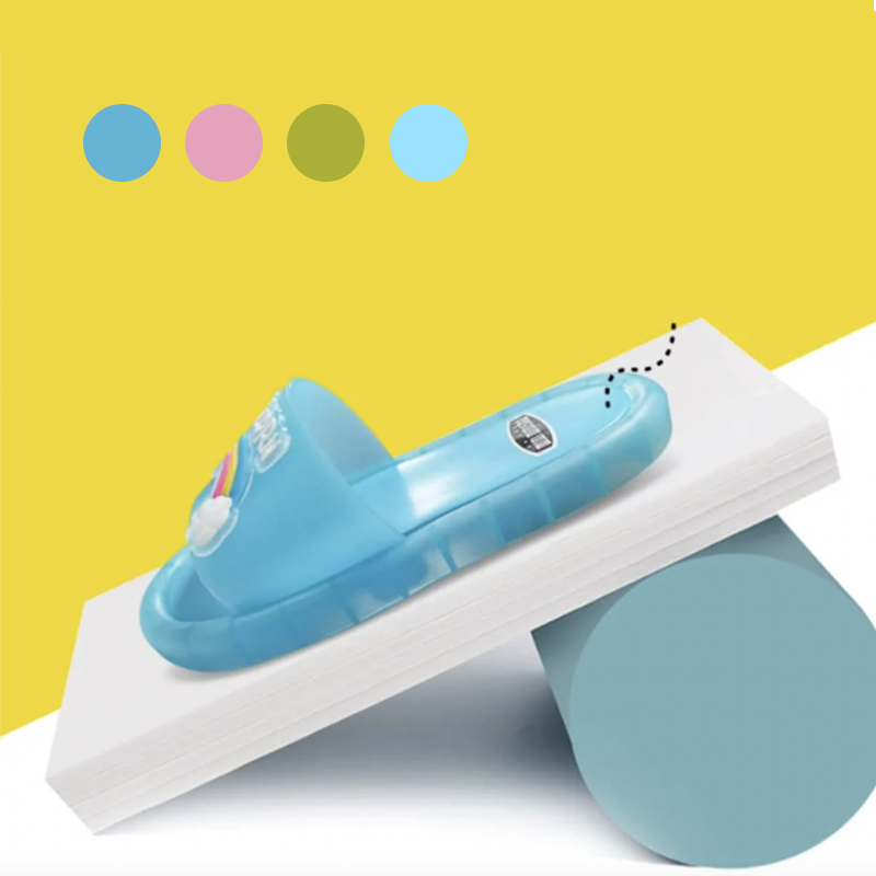 Pair of blue PVC children's LED light-up sandals, ideal anti-slip footwear.
