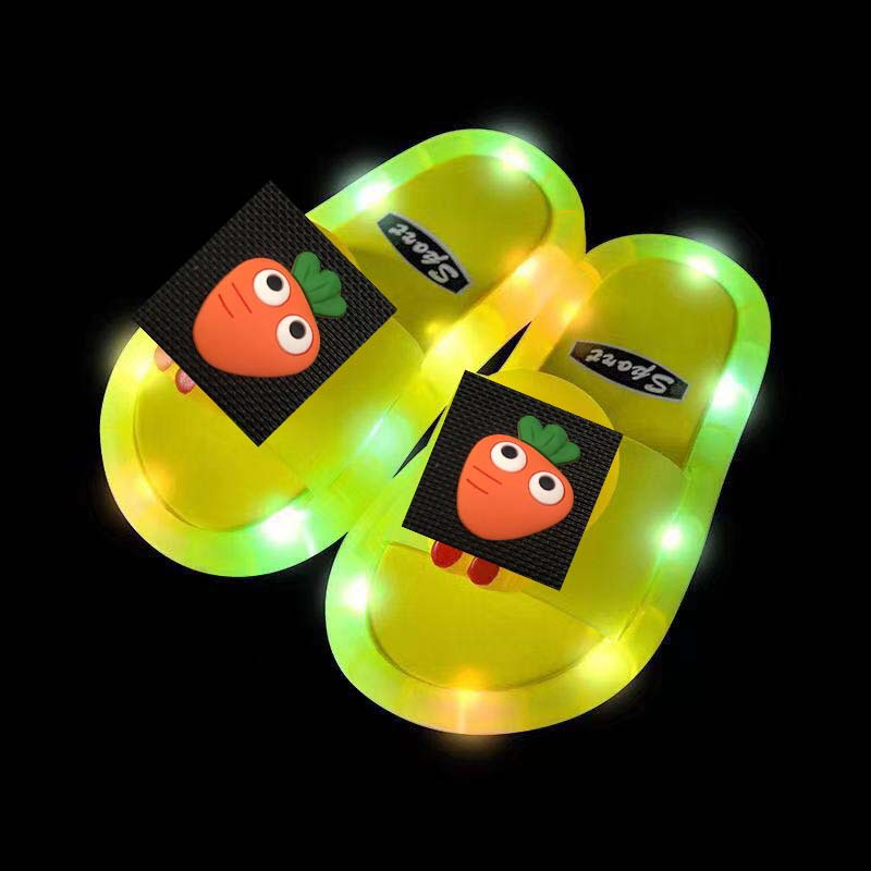 Side view of a blue LED light-up slipper for kids, showcasing the light features.