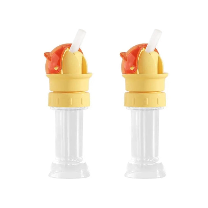 Child's water bottle straw lid with a wide opening for easy refills and sips, portable design.