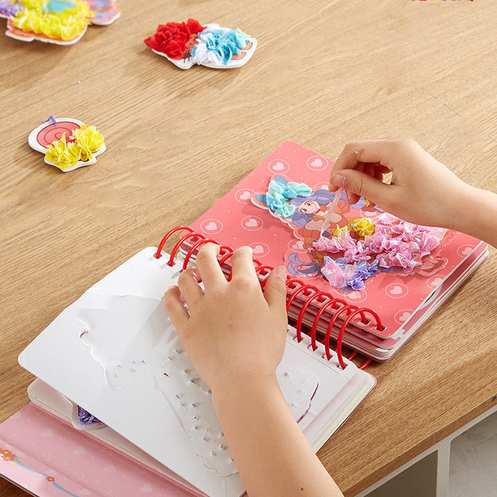 Close-up of sticker sheet from Children's Princess Dress-Up Activity Book with garments and accessories
