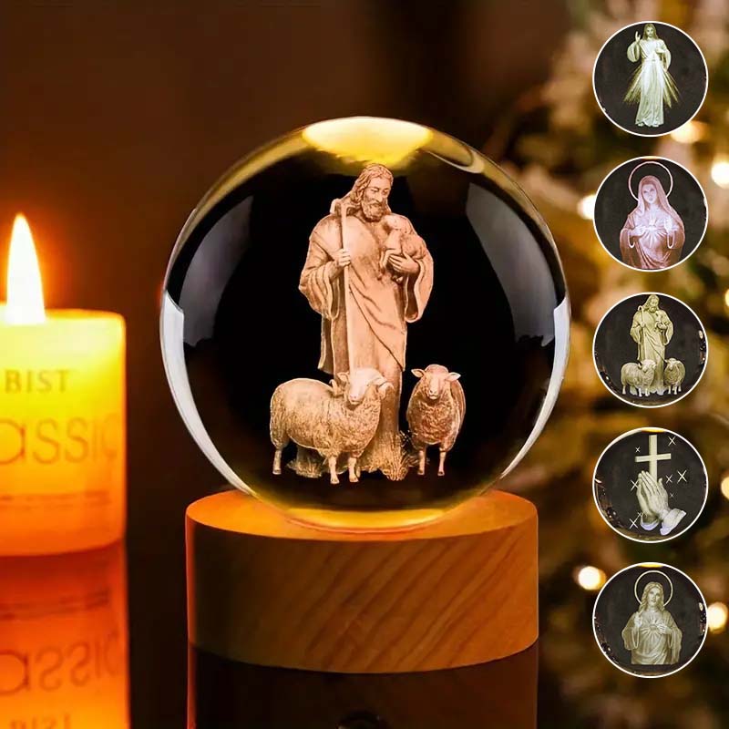 Christian Faith Glowing Crystal Ball, "Jesus is the Reason" inscription, LED light, religious decor