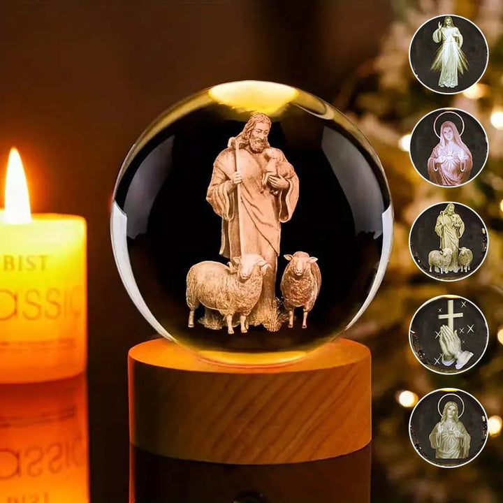 Christian Faith Glowing Crystal Ball, "Jesus is the Reason" inscription, LED light, religious decor