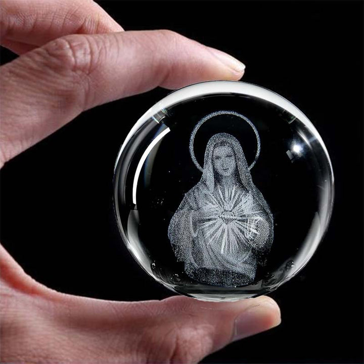 Christian Faith Crystal Ball, etched with praying hands, comforting glow, religious desktop art