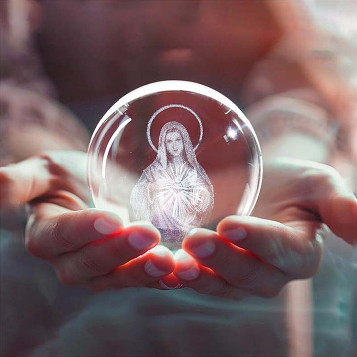 Detail shot of Christian Faith Glowing Crystal Ball, high-quality crystal, luminous light, faith decor