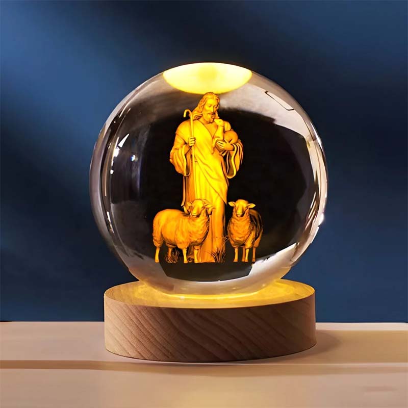 Christian Faith Crystal Ball with a dove accent, symbol of peace, glowing religious ornament