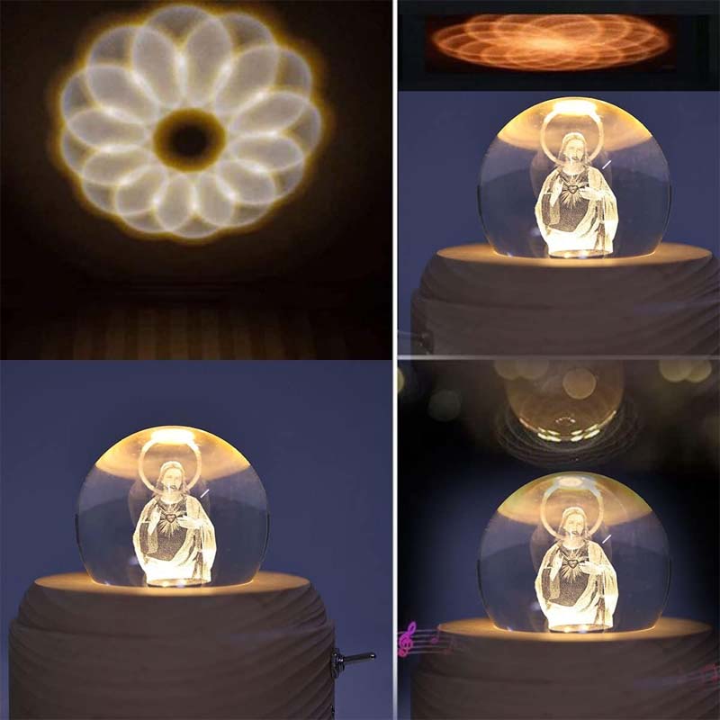 Close-up of Christian Faith Crystal Ball, intricate cross detailing, soft LED glow, home decor