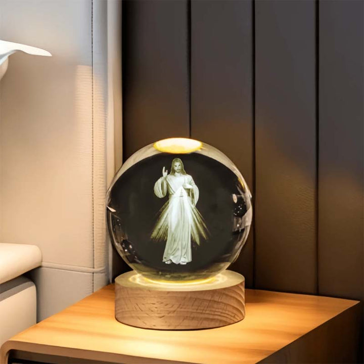 Set of three Christian Faith Glowing Crystal Balls, varying sizes, religious home decor collection