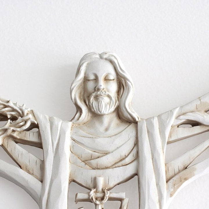 Decorative Christian wall cross, Risen Christ and figures, perfect faith gift, resin art