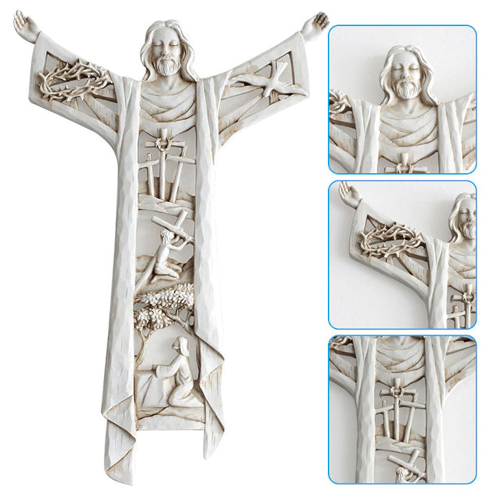 Christian Risen Christ wall cross, detailed resin figures, spiritual ornament, religious decor