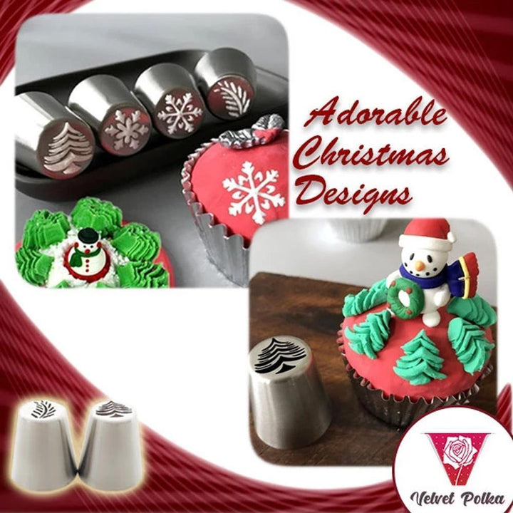 Holiday themed nozzle set for decorating pastries and desserts