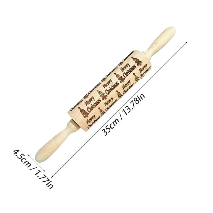 Durable wooden rolling pin, beautifully embossed with engaging Christmas themed patterns.
