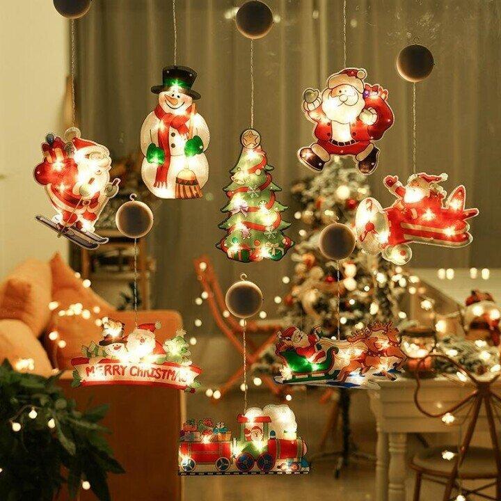 Christmas Window Suction Cup LED Lights, festive holiday decor, warm white glow, clear suction cup attachment