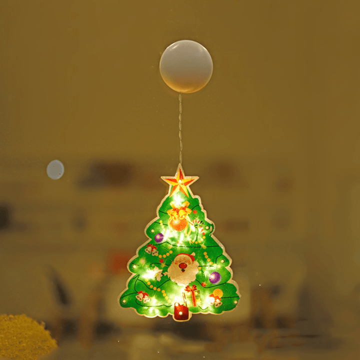 Product packaging for Christmas Window Suction Cup LED Lights, showcasing festive holiday decor options