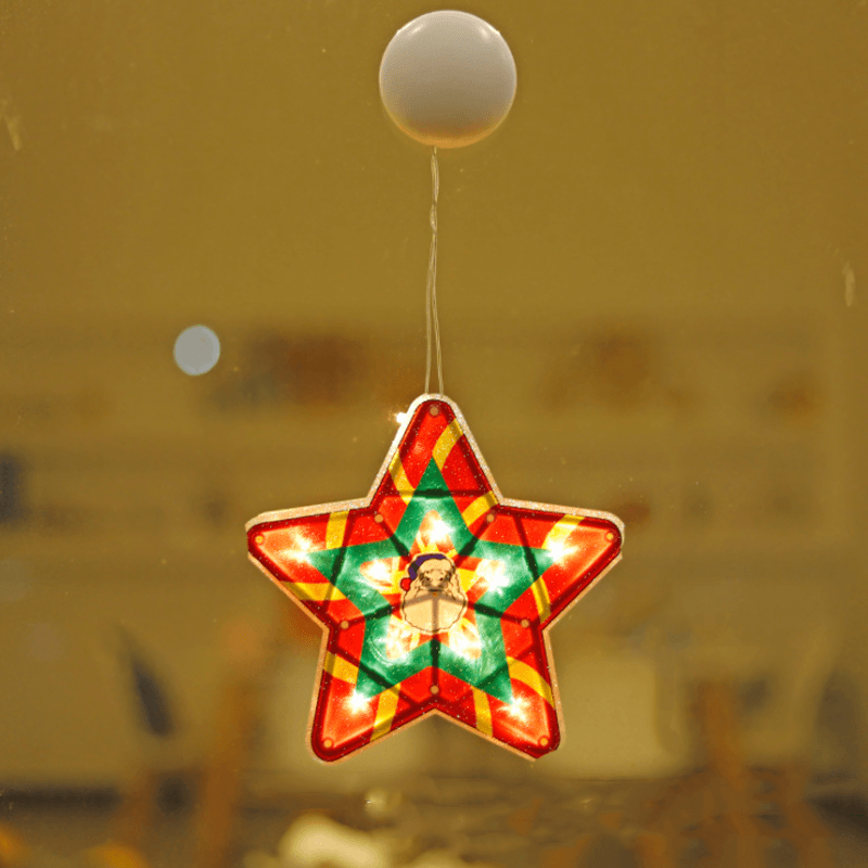 Child smiling while looking at bright Christmas Window Suction Cup LED Lights, creating holiday memories