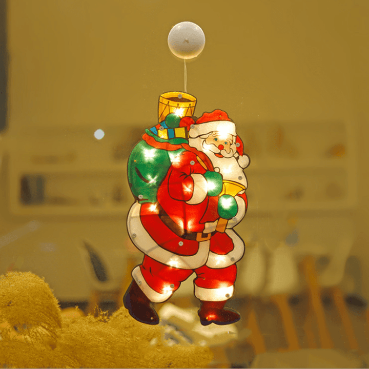 Christmas Window Suction Cup LED Lights illuminating an outdoor snowy scene, beautiful contrast