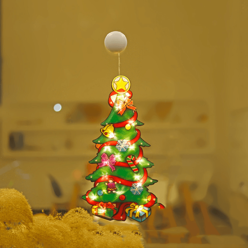 Assorted Christmas Window Suction Cup LED Lights, showing different designs like bells and angels, gift idea