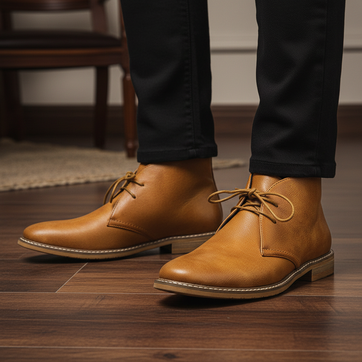 Classic black leather men's dress shoes for formal events & office. Timeless style, comfortable.