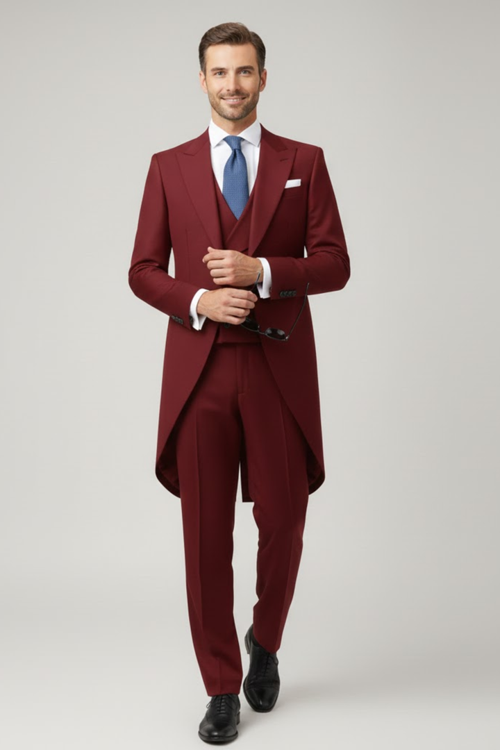 Sophisticated men's black tailcoat suit, a classic choice for formal wear, wedding attire, and gala events.