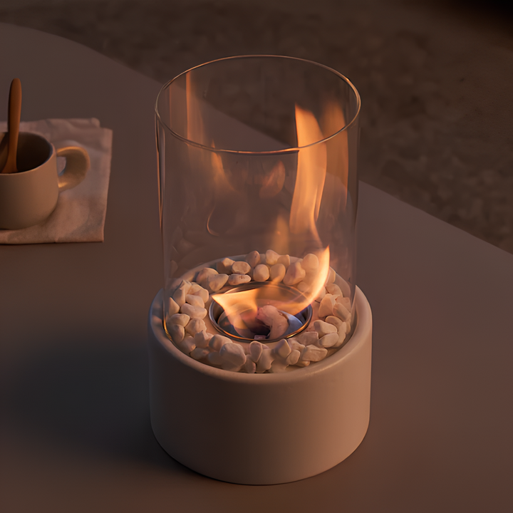 Decorative metal oil lamp with clear glass reservoir, creating a warm, classic flame light.