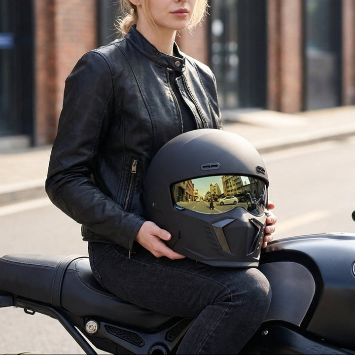 Classic matte black motorcycle helmet, DOT & ECE approved for adult riders. Essential safety gear.