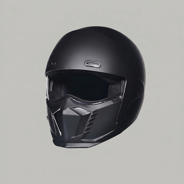 Vintage-style matte black motorcycle helmet, DOT/ECE certified. Perfect safety gear for classic bike riders.