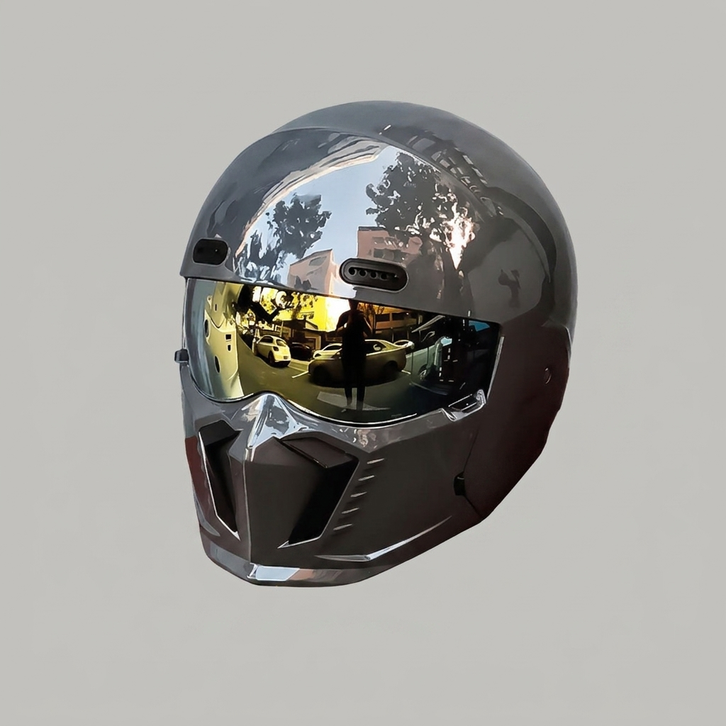 Vintage matte black motorcycle helmet, DOT & ECE approved. Classic safety gear for adult bike riders.