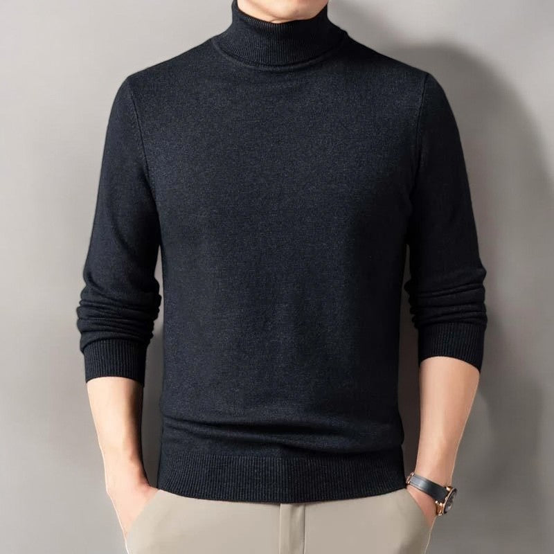 Soft knit men's turtleneck pullover, ideal for winter casual wear.