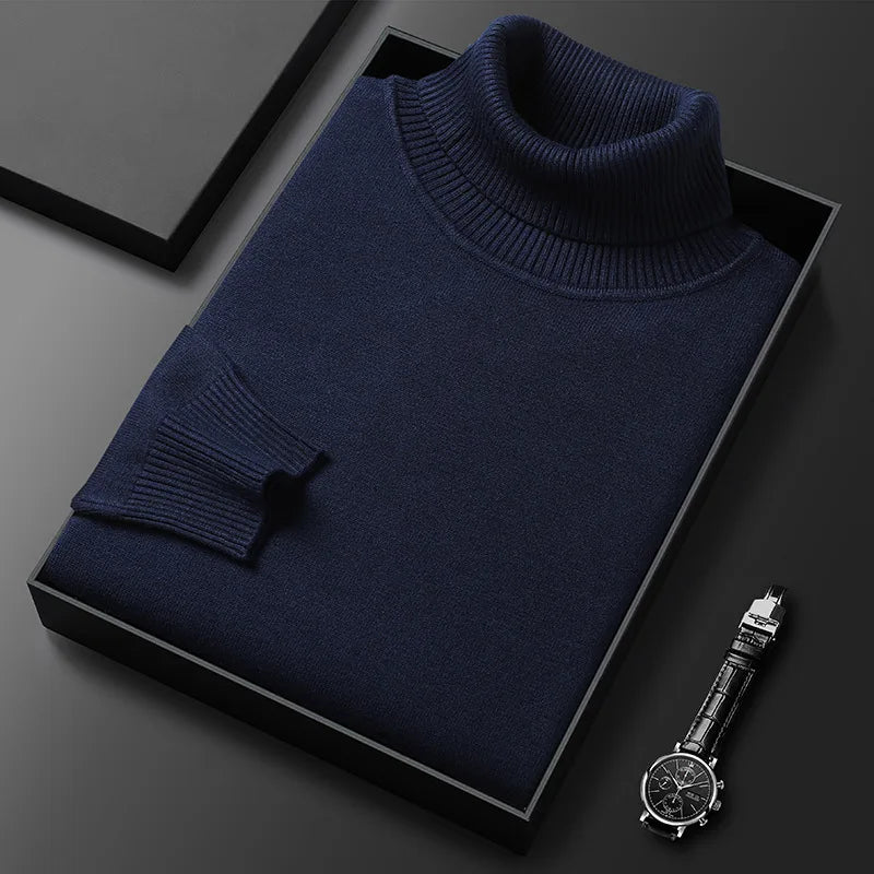 Stylish men's black turtleneck pullover for sophisticated casual looks.