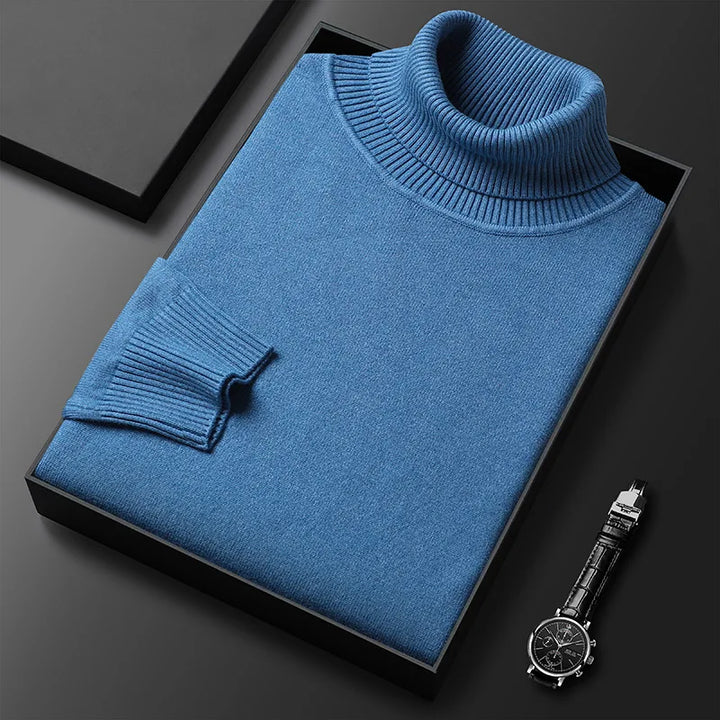 Men's ribbed classic turtleneck, offering style and warmth for winter.