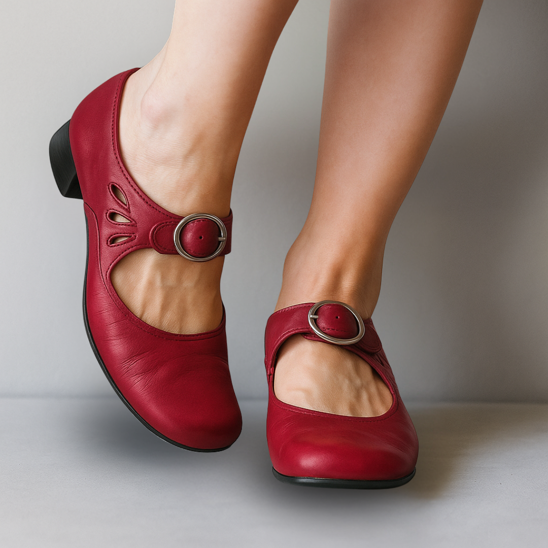 Women's Classic Mary Jane Shoes with a sleek buckle strap, comfortable block heel, and round toe design.