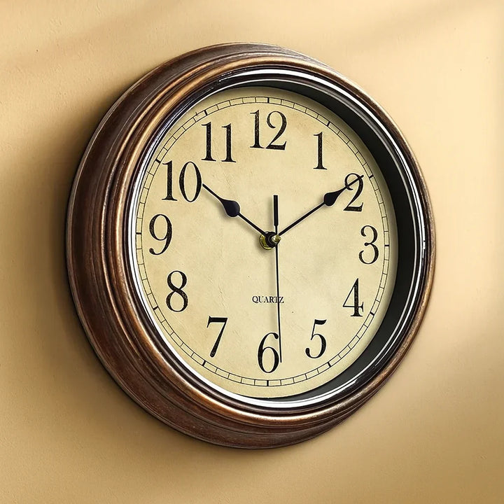 Elegant wooden wall clock with silent quartz movement, perfect for quiet home decor. Classic, timeless design accent.
