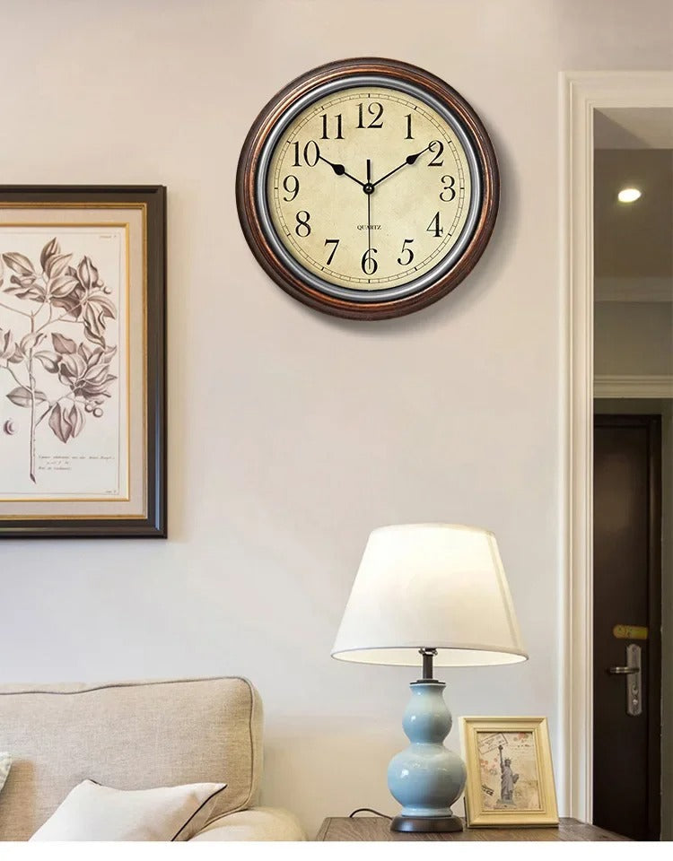 Traditional wooden wall clock, silent, enhancing any living room, bedroom or office. Timeless decor with classic style.