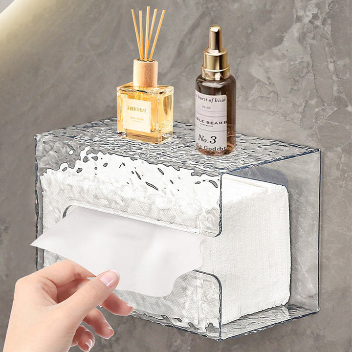 Clear Glacier Pattern Storage Box, modern home decor organizer for bathroom or kitchen tissues.