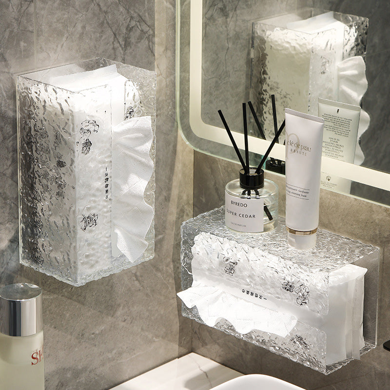 Multifunctional Glacier Pattern Storage Box, clear design for modern bathroom organization & tissue storage.