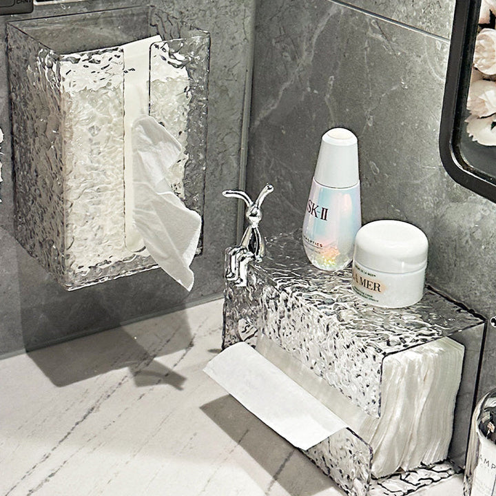 Bathroom Glacier Pattern Storage, clear multifaceted box for modern decor and organization.