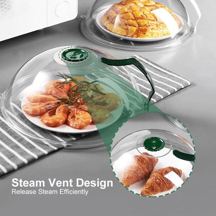 Microwave food cover with handle, BPA-free plastic, essential kitchen accessory to prevent food splatter and keep microwave clean.