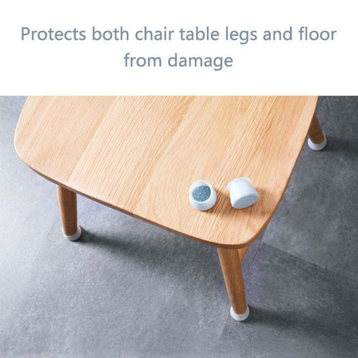Close-up of a clear silicone chair leg cover, demonstrating flexible anti-scratch floor protection.
