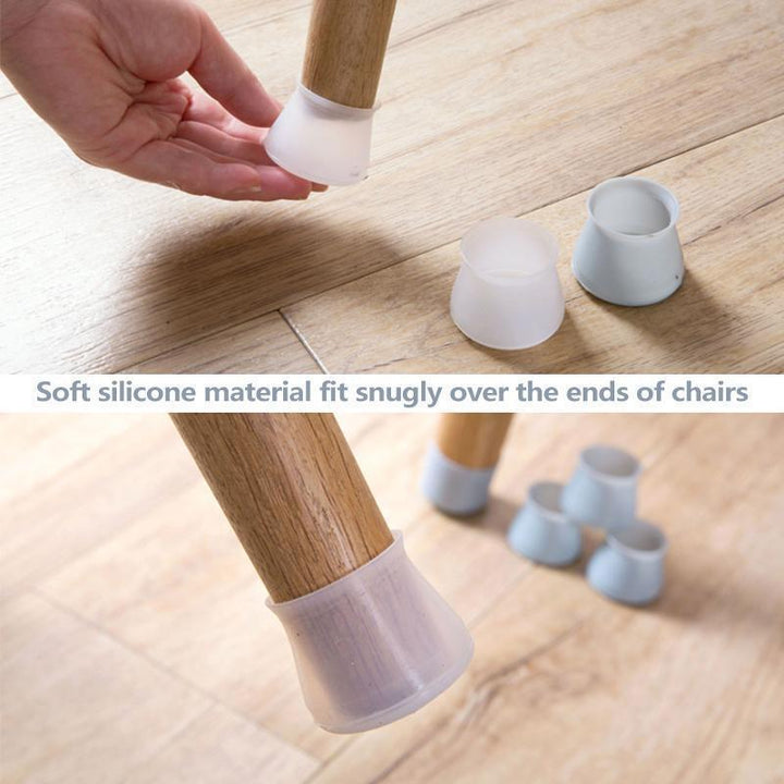 Assortment of clear silicone furniture leg covers in various sizes, ideal for noise reduction and floor protection.