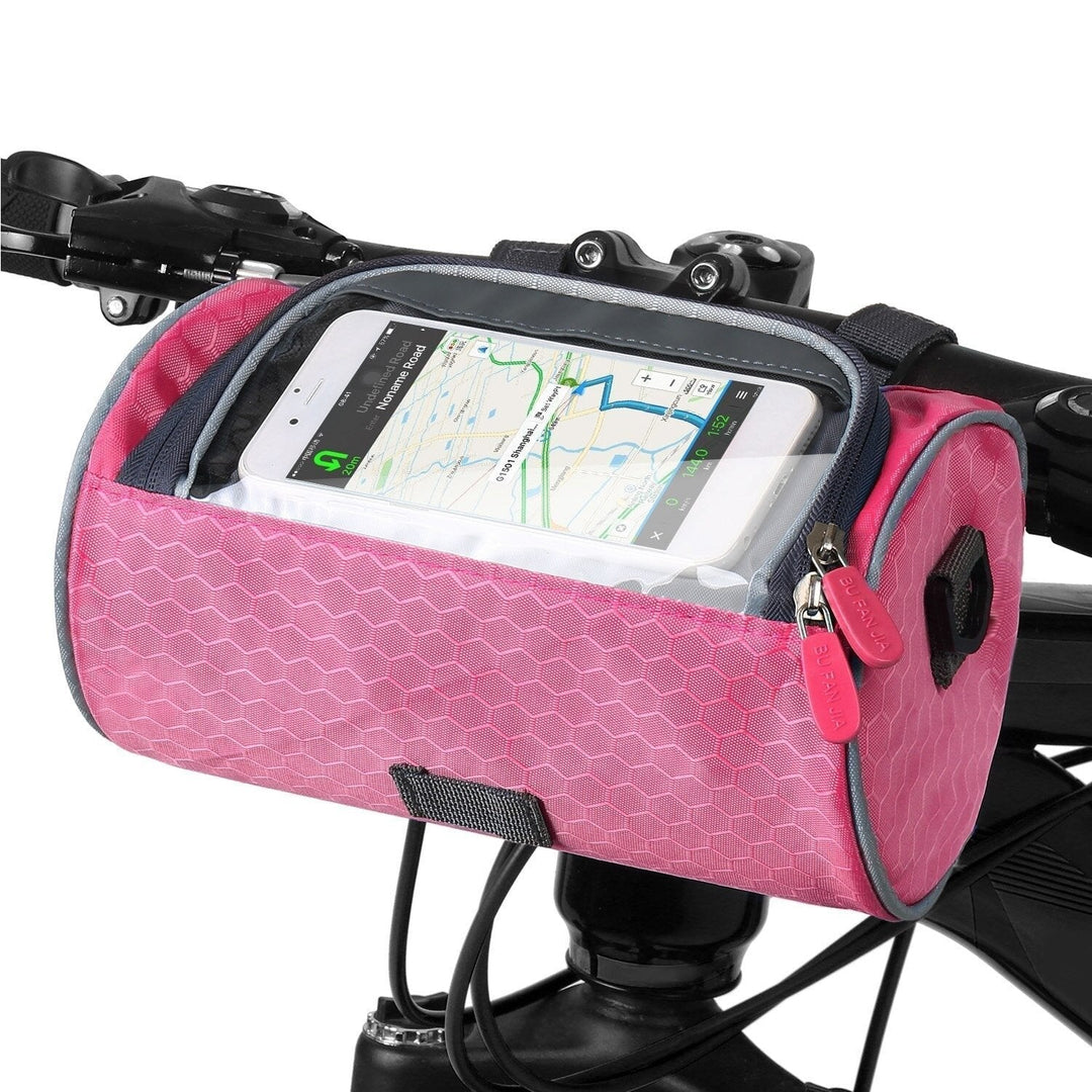 Padded interior handlebar bag for bikes, protecting phone and gadgets during rough rides.