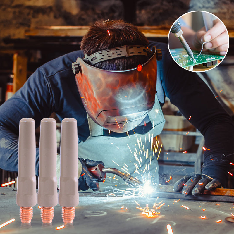 Close-up of universal welding gun nozzle with durable anti-slag coating for industrial use