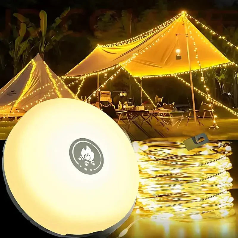 Collapsible 4-in-1 camping lantern with LED light, perfect for outdoor adventures & emergencies.