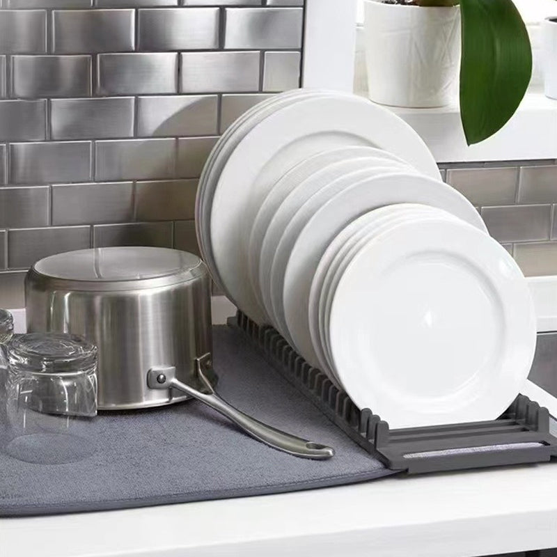 Durable collapsible dish drying mat with rack for kitchenware, easy to store and clean