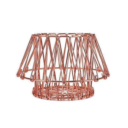 Stylish silver collapsible fruit basket, stainless steel construction for durable kitchen storage.