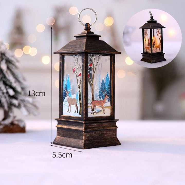 Elk-themed color changing LED Christmas candle, glitter-filled holiday decoration