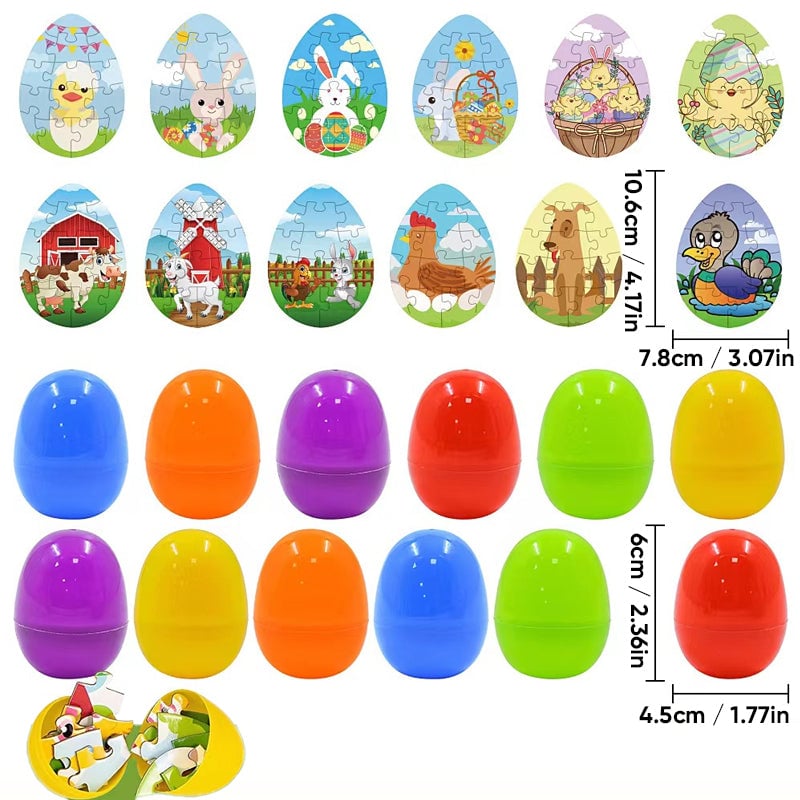 Children's prefilled Easter eggs with a focus on the variety of included toys & stickers